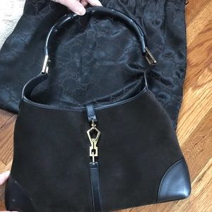 Gucci Bamboo handle brown suede handbag